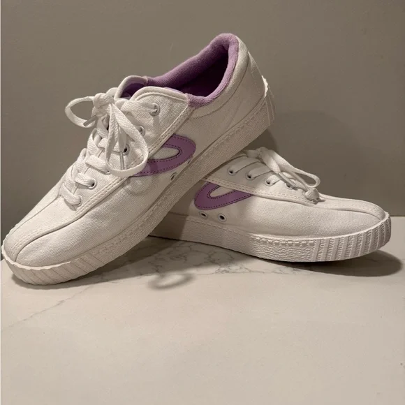Tretorn Nylite Canvas White and Purple Lace up Sneakers - Picture 7 of 11